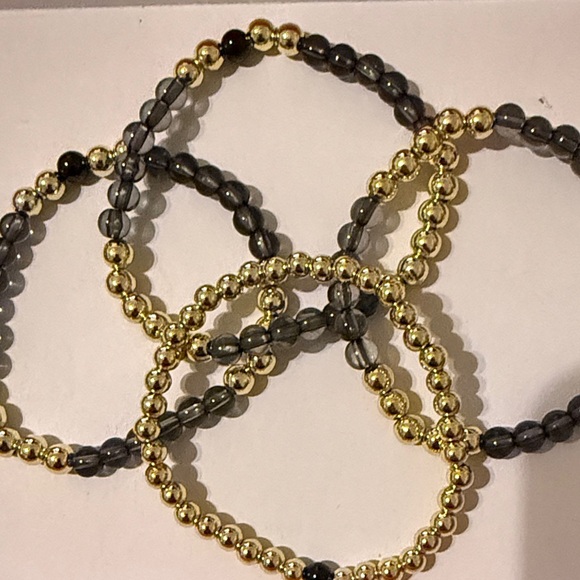 Allie Bess Gold, Black, Ink Beaded Stretch Bracelet Set of 4 - Picture 4 of 5